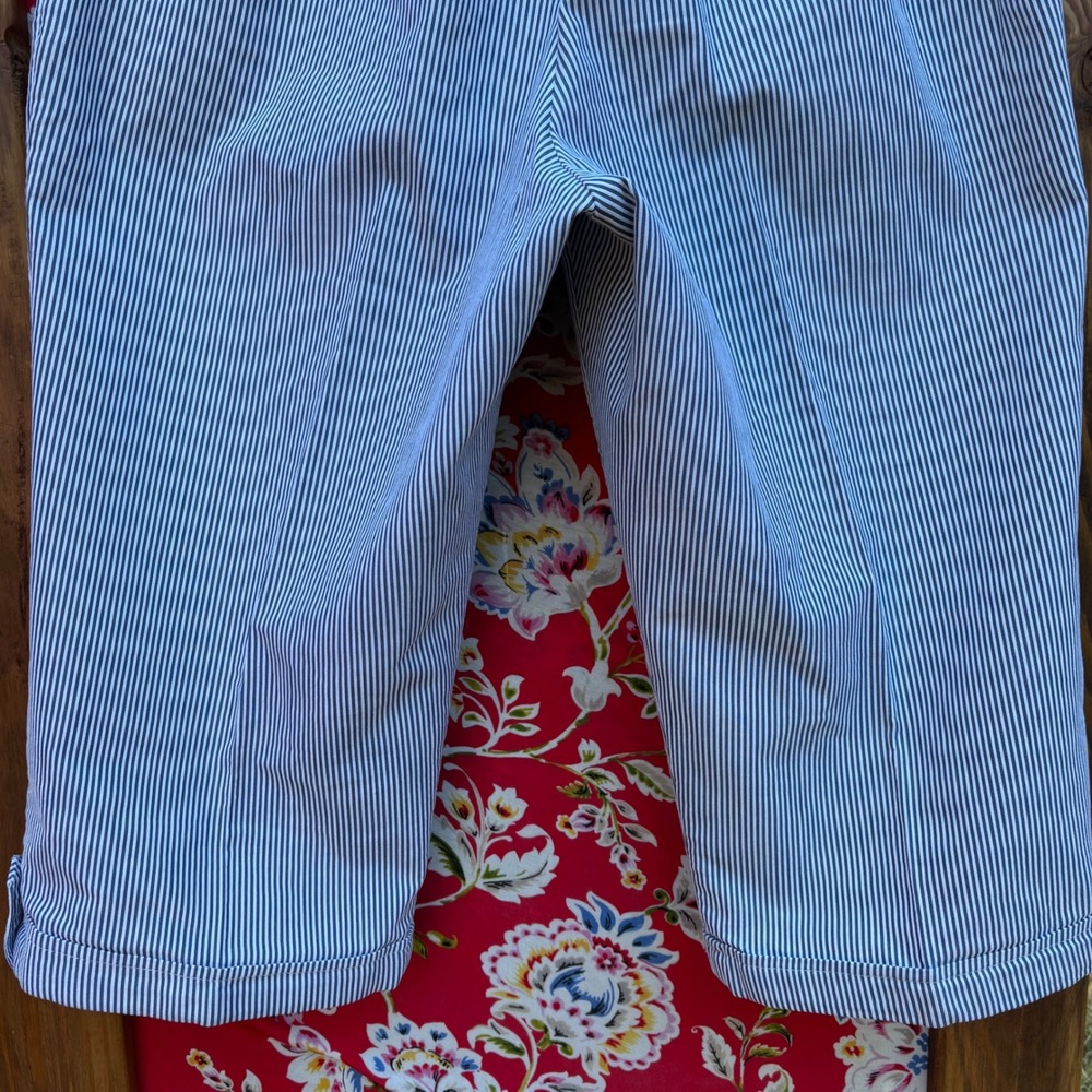 Navy+White Striped Nautical Sailorcore Wide Leg High Rise Capri Pants Size M-L - Picture 6 of 9
